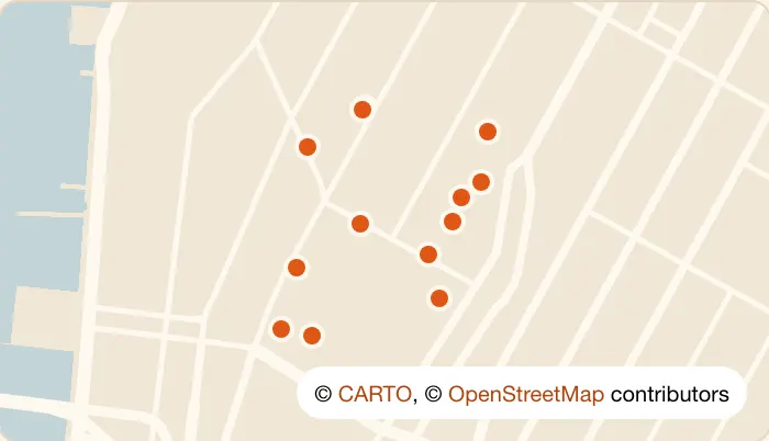 Map of 13 happy hour bars in Greenwich Village