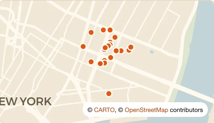 Map of 23 happy hour bars in Lower East Side