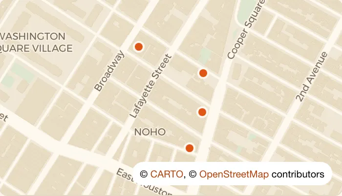 Map of 4 happy hour bars in NoHo
