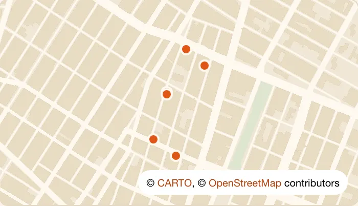 Map of 6 happy hour bars in Nolita