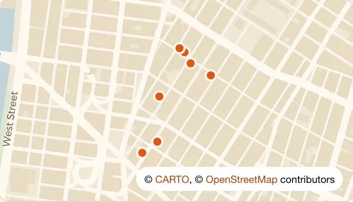 Map of 7 happy hour bars in SoHo