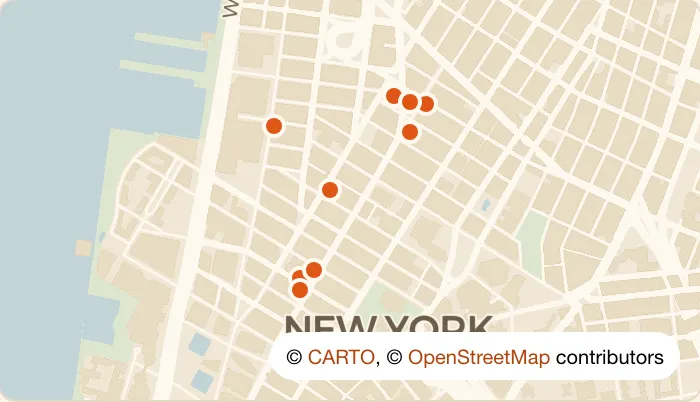 Map of 9 happy hour bars in Tribeca