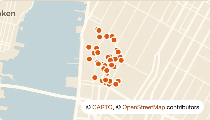 Map of 42 happy hour bars in West Village