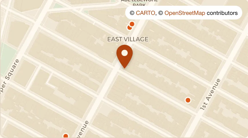 Map: Café Maud at 132 2nd Avenue, East Village