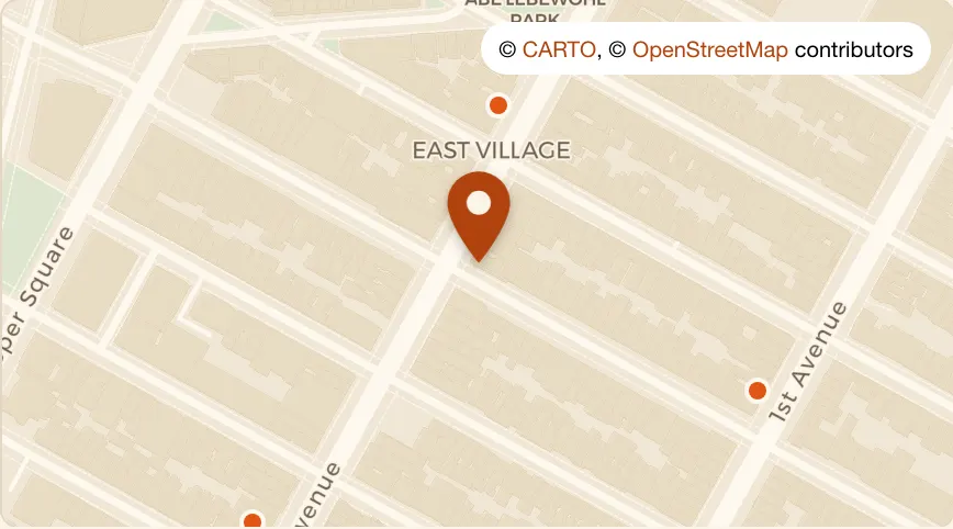 Map: Café Maud at 132 2nd Avenue, East Village