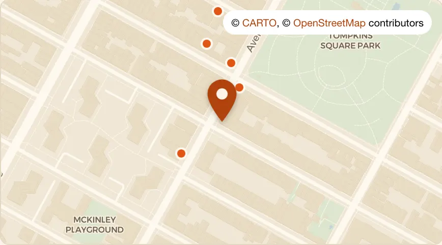 Map: Corner Bistro East at 94 Avenue A, East Village
