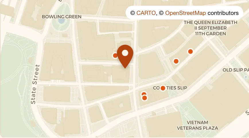 Map: Five Iron Golf at 22 Stone St, Financial District