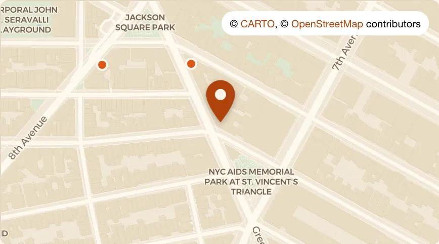 Map: Mino Brasserie at 225 W 12th St, West Village