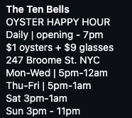 Happy hour menu at The Ten Bells, photographed October 2026
